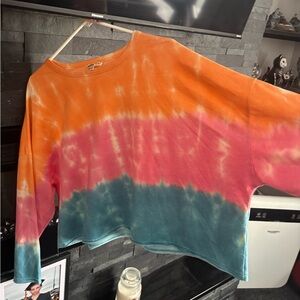 Main Strip Tie-Dye Sweatshirt - Orange, Pink, Blue NWOT cropped